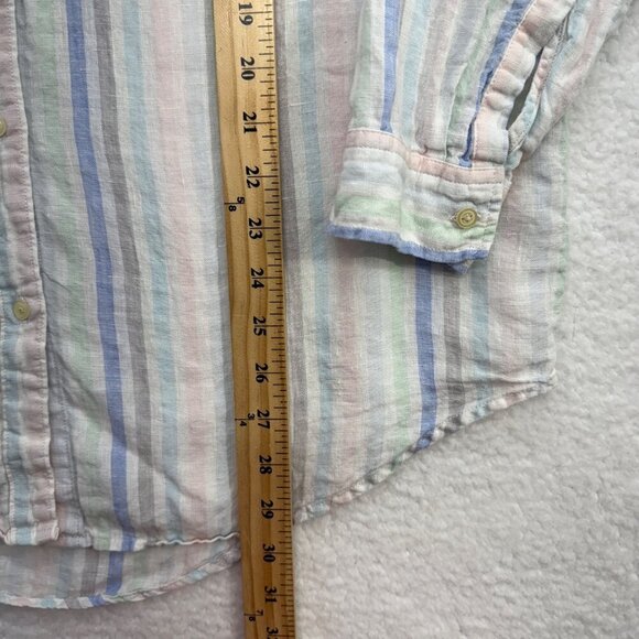 Gap Linen Pastel Striped Boyfriend Fit Button Up Top Beachy Boho Preppy Womens L - Picture 9 of 10